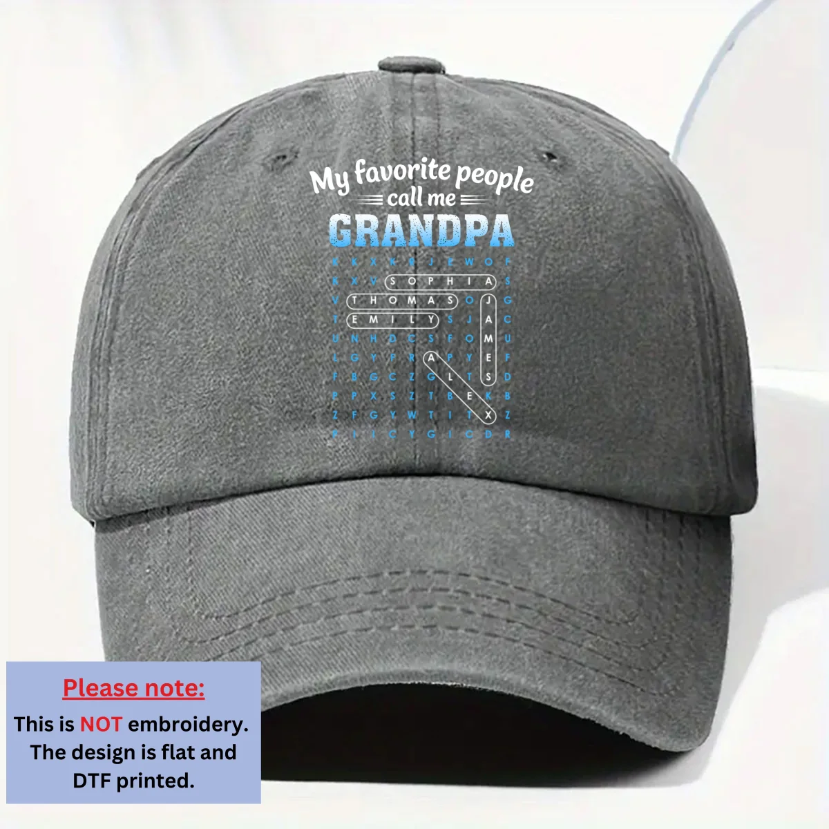 Favorite People Call Grandpa Dad Word Search Puzzle - Personalized Custom Vintage Washed Denim Cap - Image 8