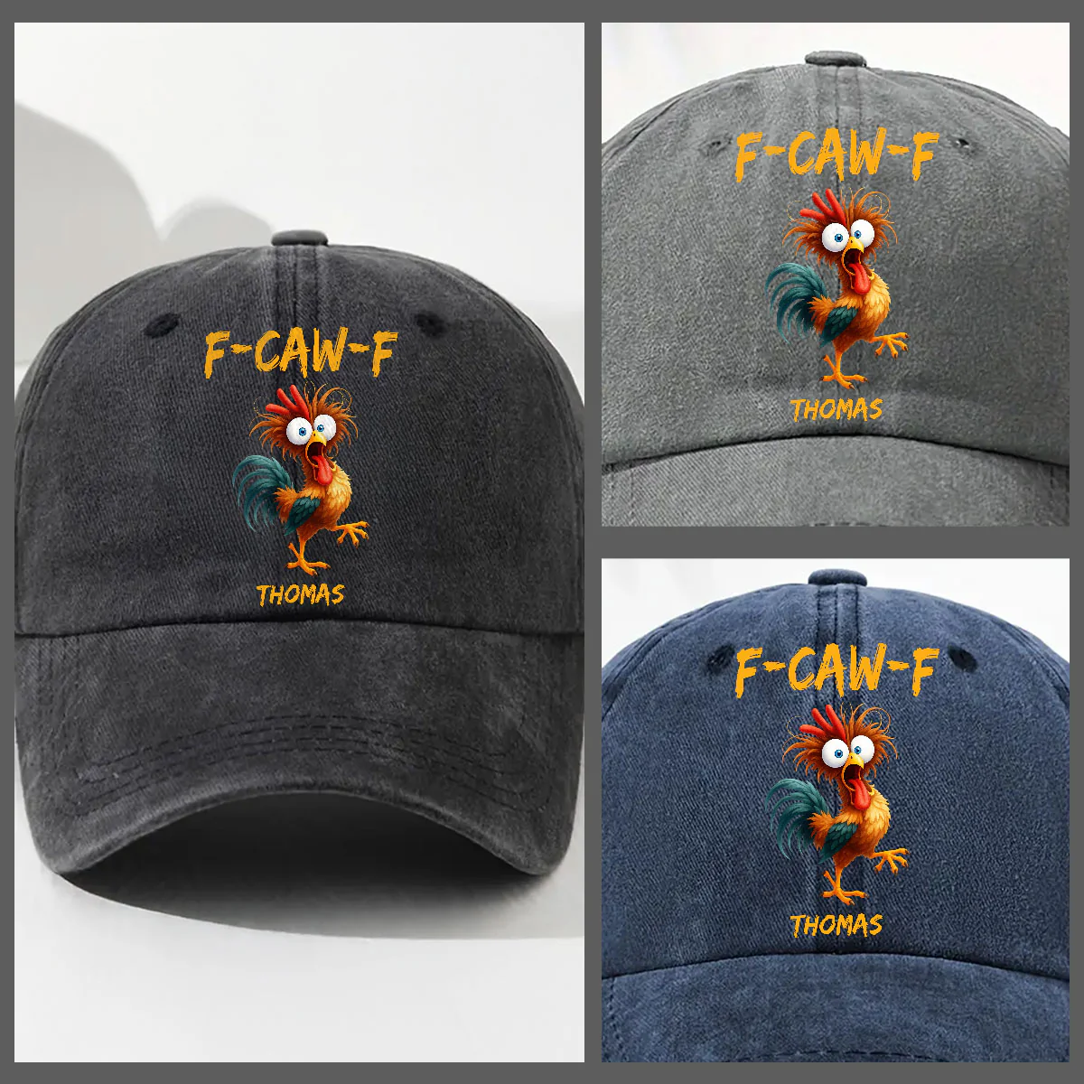 FCAWF Chicken Humor - Personalized Custom Vintage Washed Denim Cap - Image 4