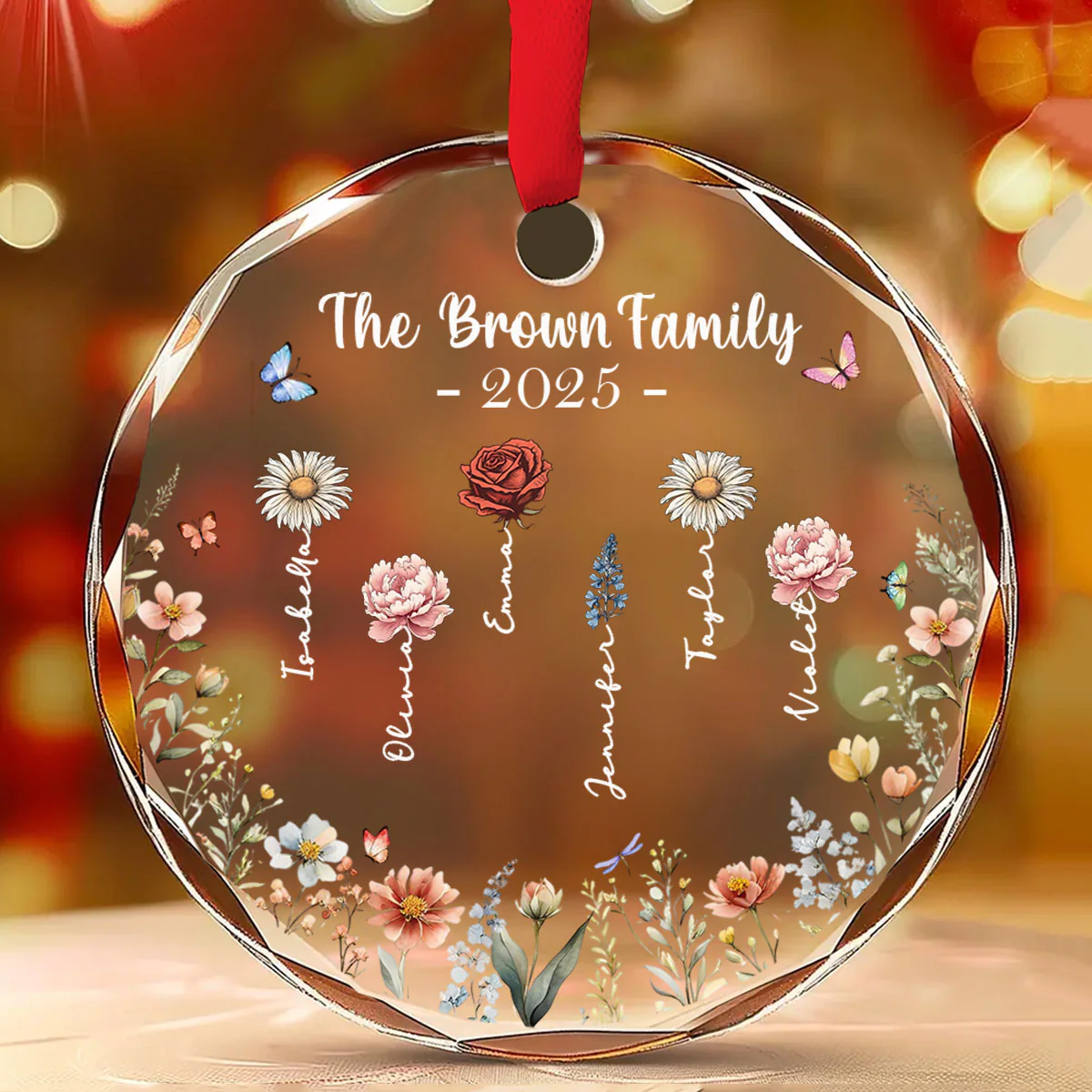 Feliz Navidad Flower - Personalized Custom Glass Ornament - Image 3