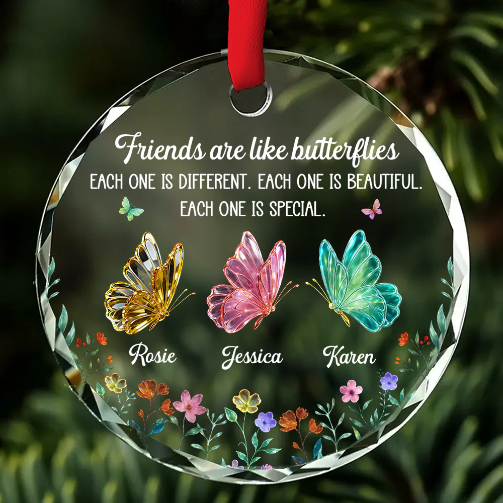 Festive Friends Love - Personalized Custom Glass Ornament