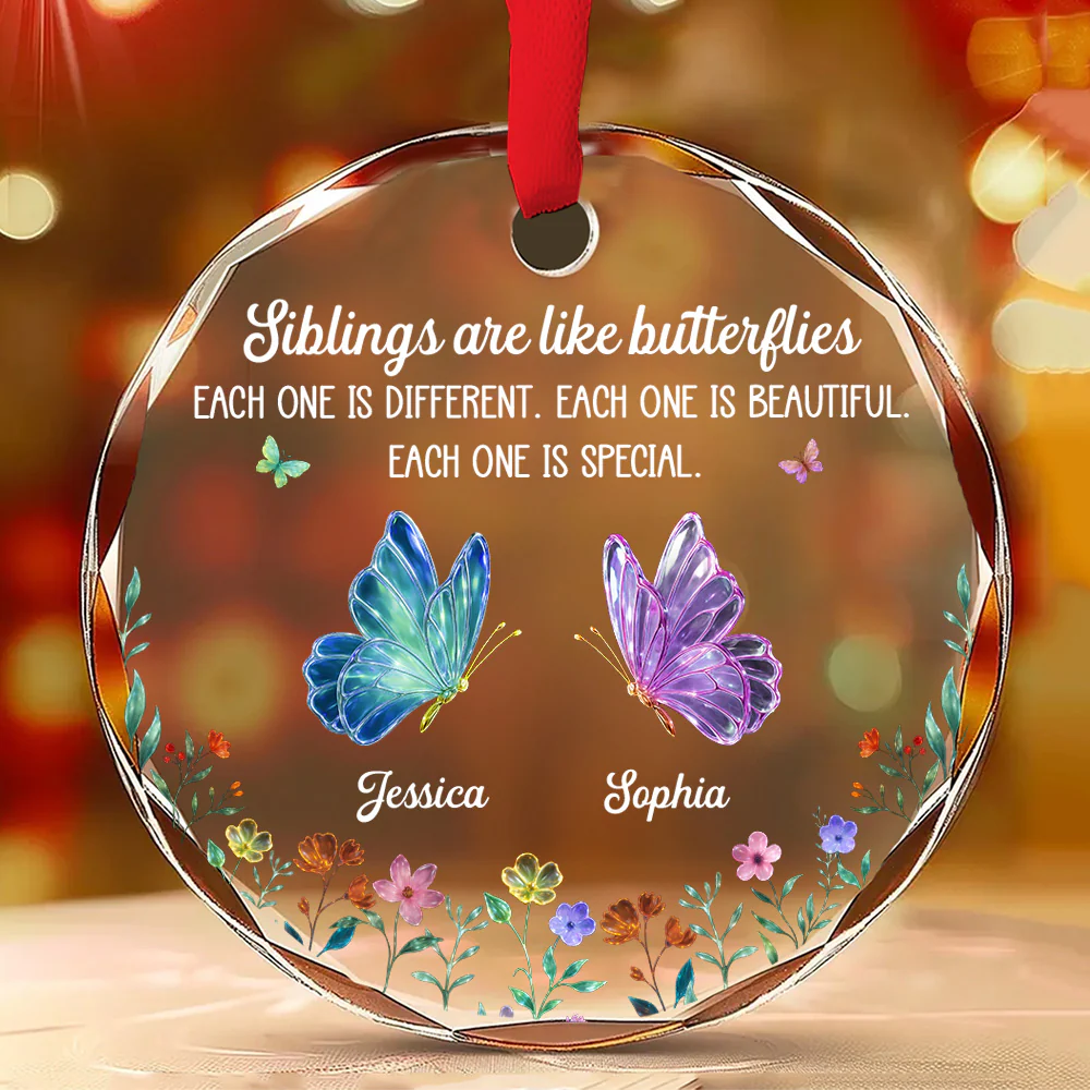 Festive Sibling Love - Personalized Custom Glass Ornament - Image 2