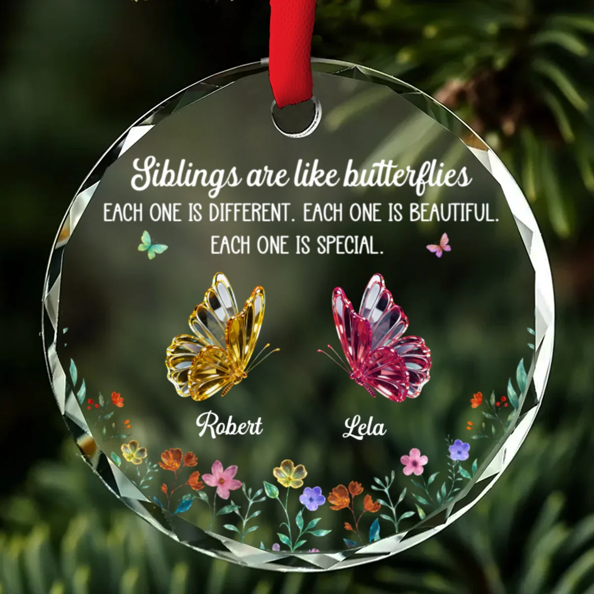 Festive Sibling Love - Personalized Custom Glass Ornament - Image 7
