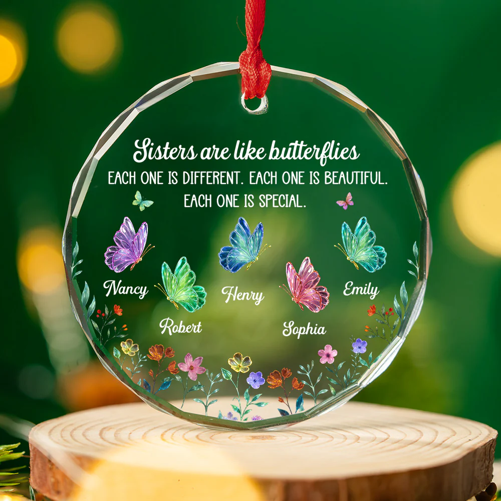 Festive Sister Love 2 - Personalized Custom Glass Ornament - Image 3