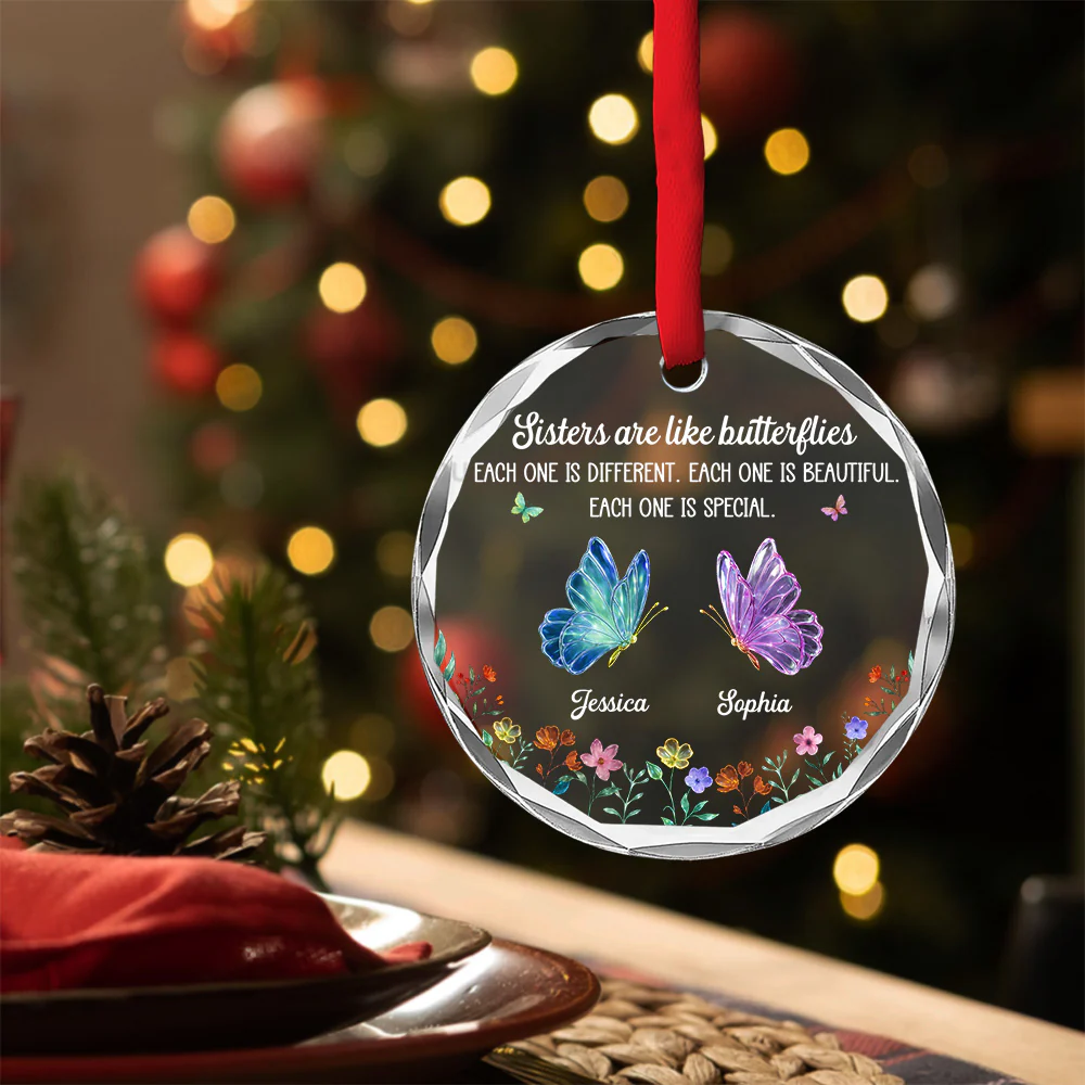 Festive Sister Love 2 - Personalized Custom Glass Ornament - Image 4