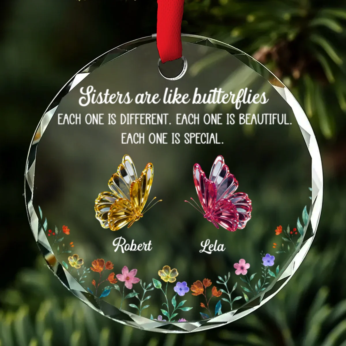 Festive Sister Love 3 - Personalized Custom Glass Ornament - Image 7