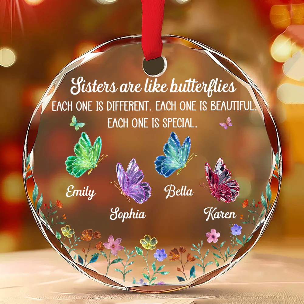Festive Sister Love - Personalized Custom Glass Ornament - Image 3