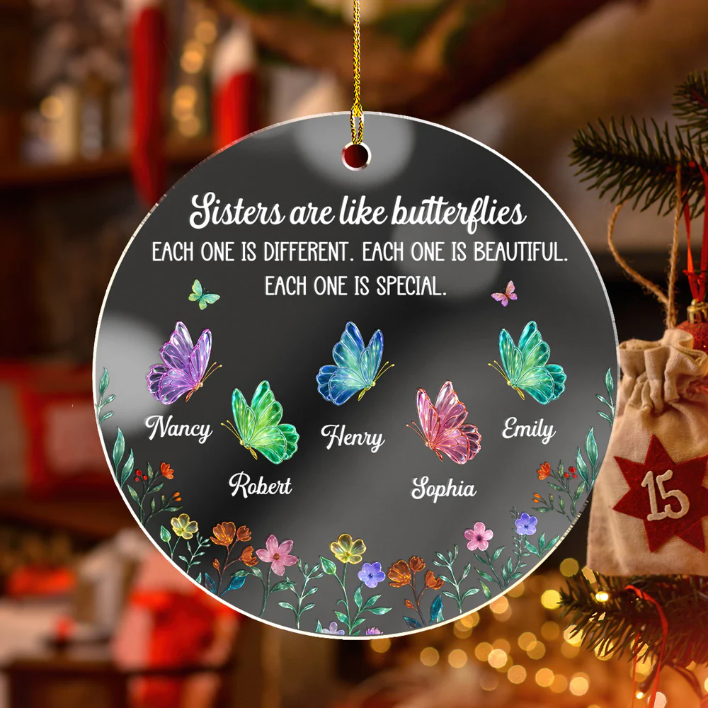 Festive Sister Love - Personalized Custom Mirrored Acrylic Ornament - Image 3