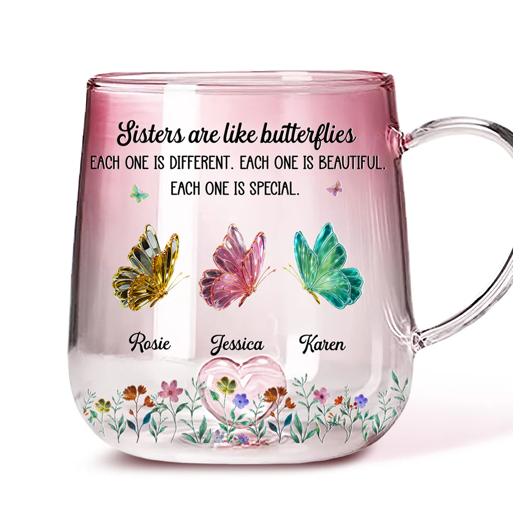 Festive Sister Love - Personalized Custom Pink Gradient Glass Mug