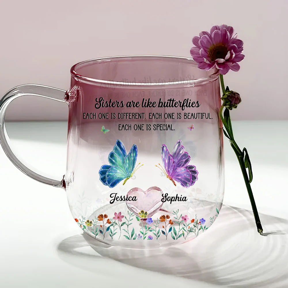 Festive Sister Love - Personalized Custom Pink Gradient Glass Mug - Image 2
