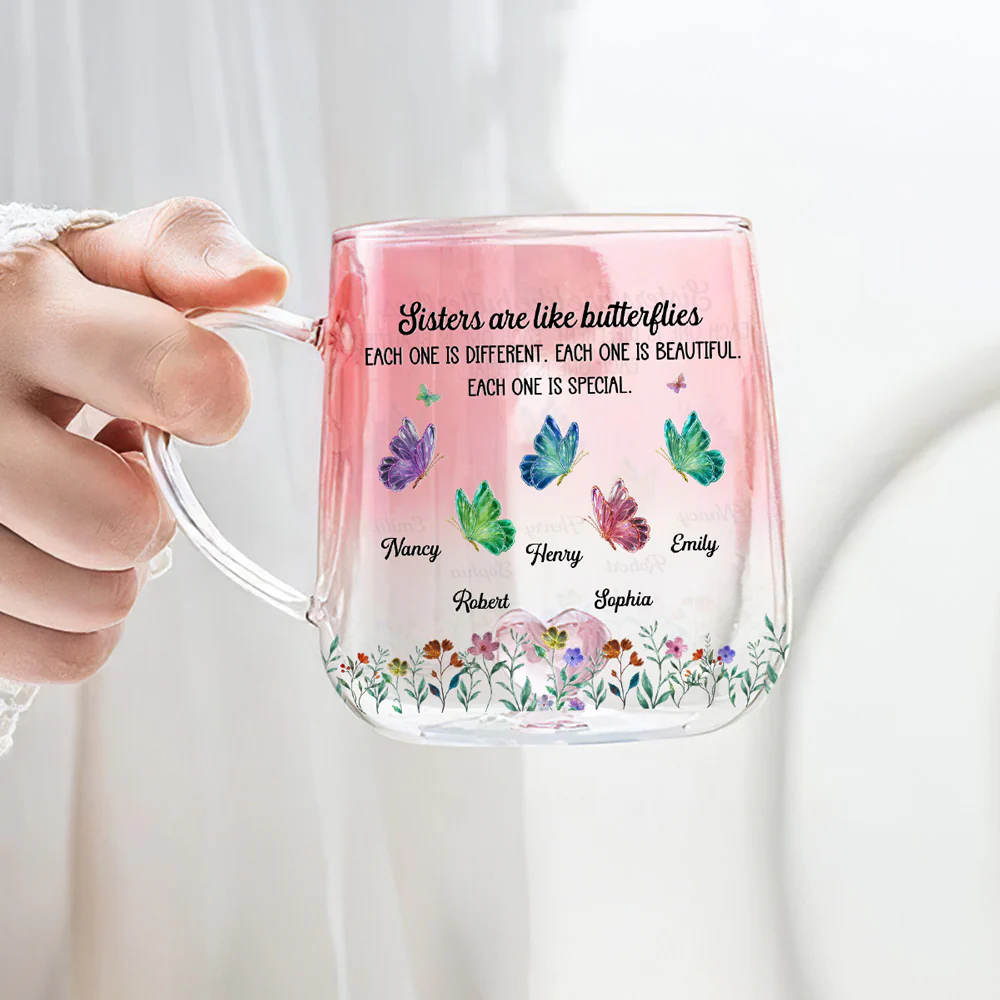 Festive Sister Love - Personalized Custom Pink Gradient Glass Mug - Image 3