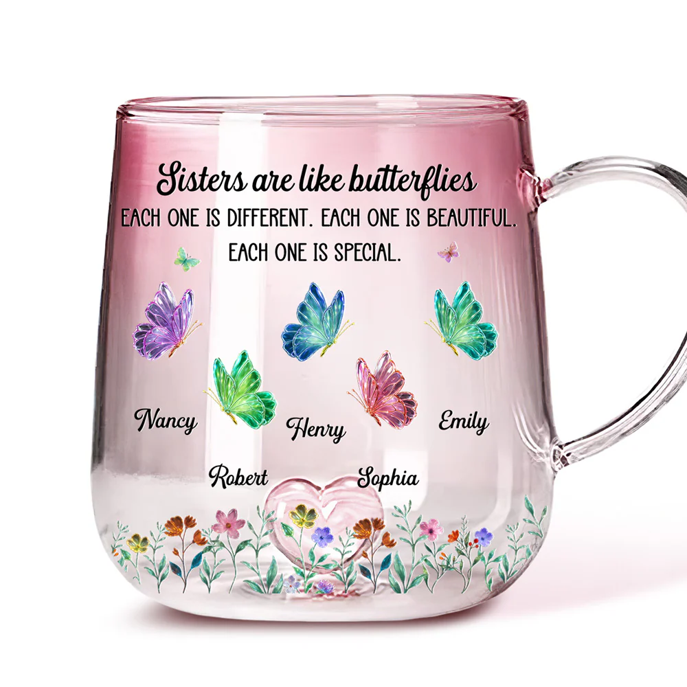 Festive Sister Love - Personalized Custom Pink Gradient Glass Mug - Image 4
