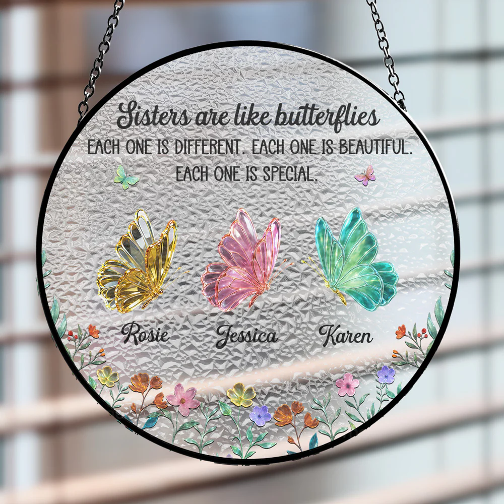 Festive Sister Love - Personalized Custom Window Hanging Suncatcher - Image 2