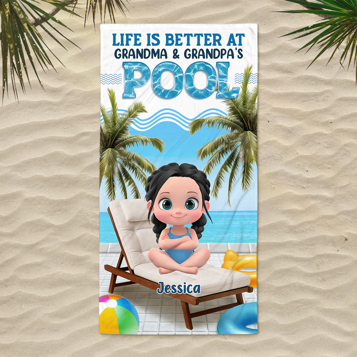 Find Me Under The Palms - Personalized Custom Beach Towel - Image 2