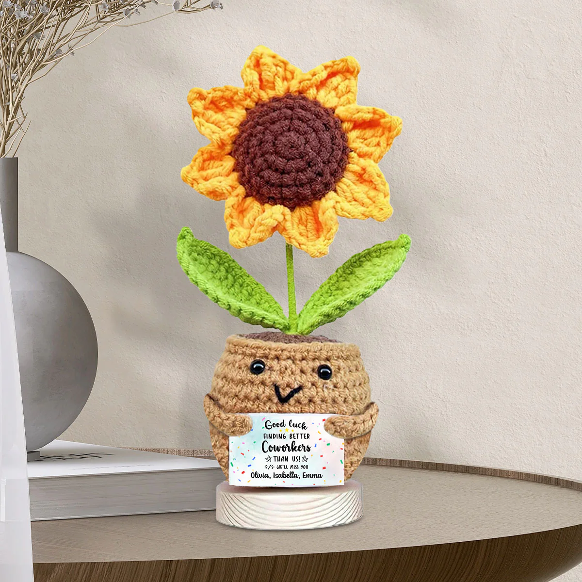 Finding Better Coworkers Than Us - Personalized Custom Sunflower Crocheted Plushie With Message - Image 3