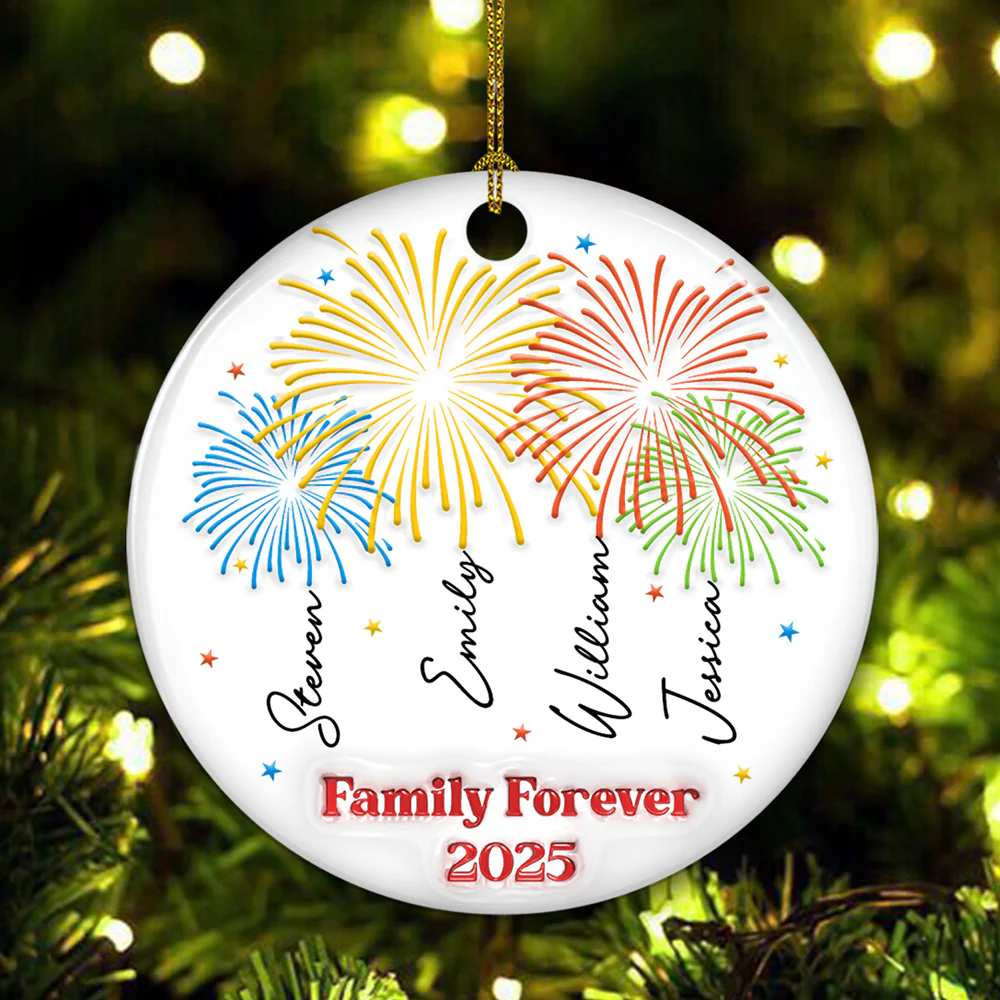 Firework Family Christmas 2025 - Personalized Custom 3D Inflated Effect Ceramic Ornament - Image 2