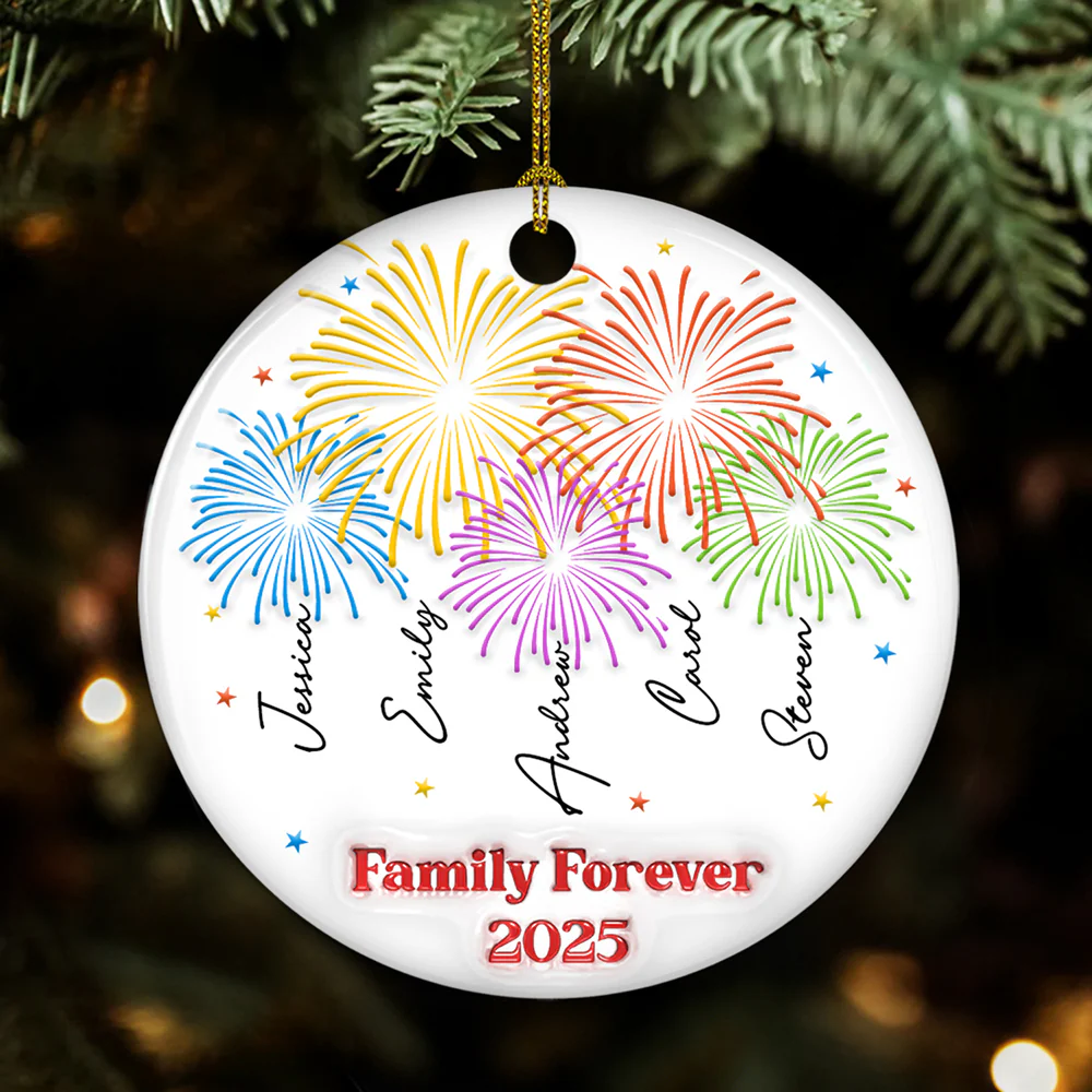 Firework Family Christmas 2025 - Personalized Custom 3D Inflated Effect Ceramic Ornament - Image 4
