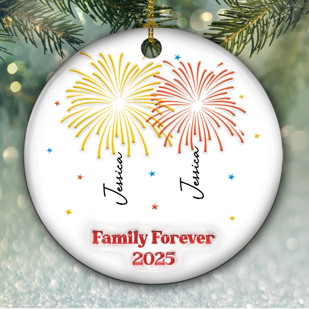 Firework Family Christmas 2025 - Personalized Custom 3D Inflated Effect Ceramic Ornament - Image 6