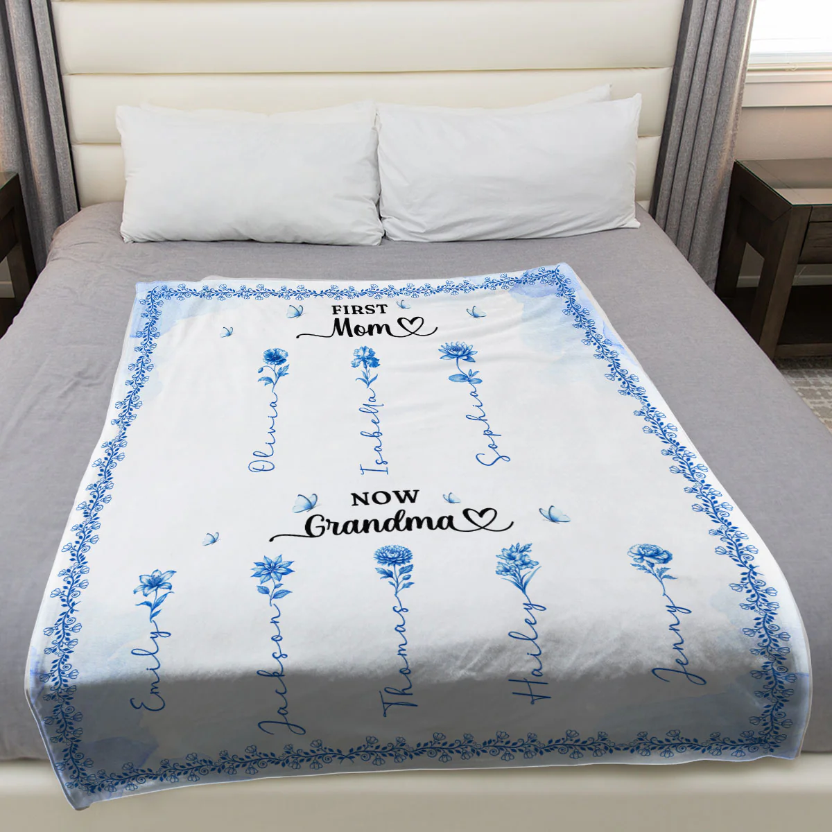 First And Now Blue - Personalized Custom Fleece Blanket - Image 3