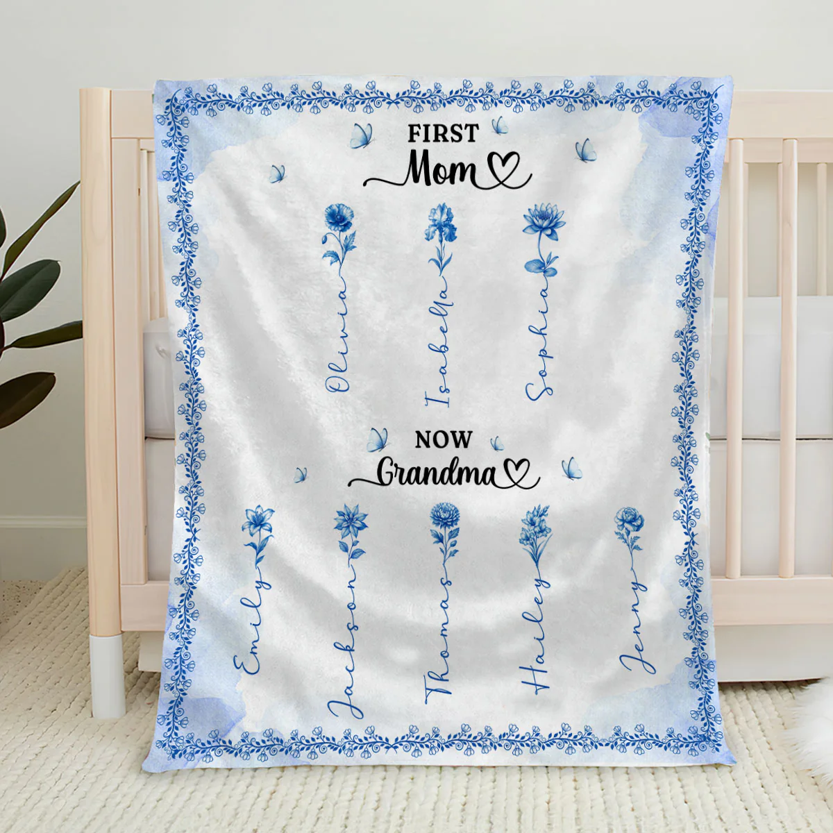 First And Now Blue - Personalized Custom Fleece Blanket - Image 5