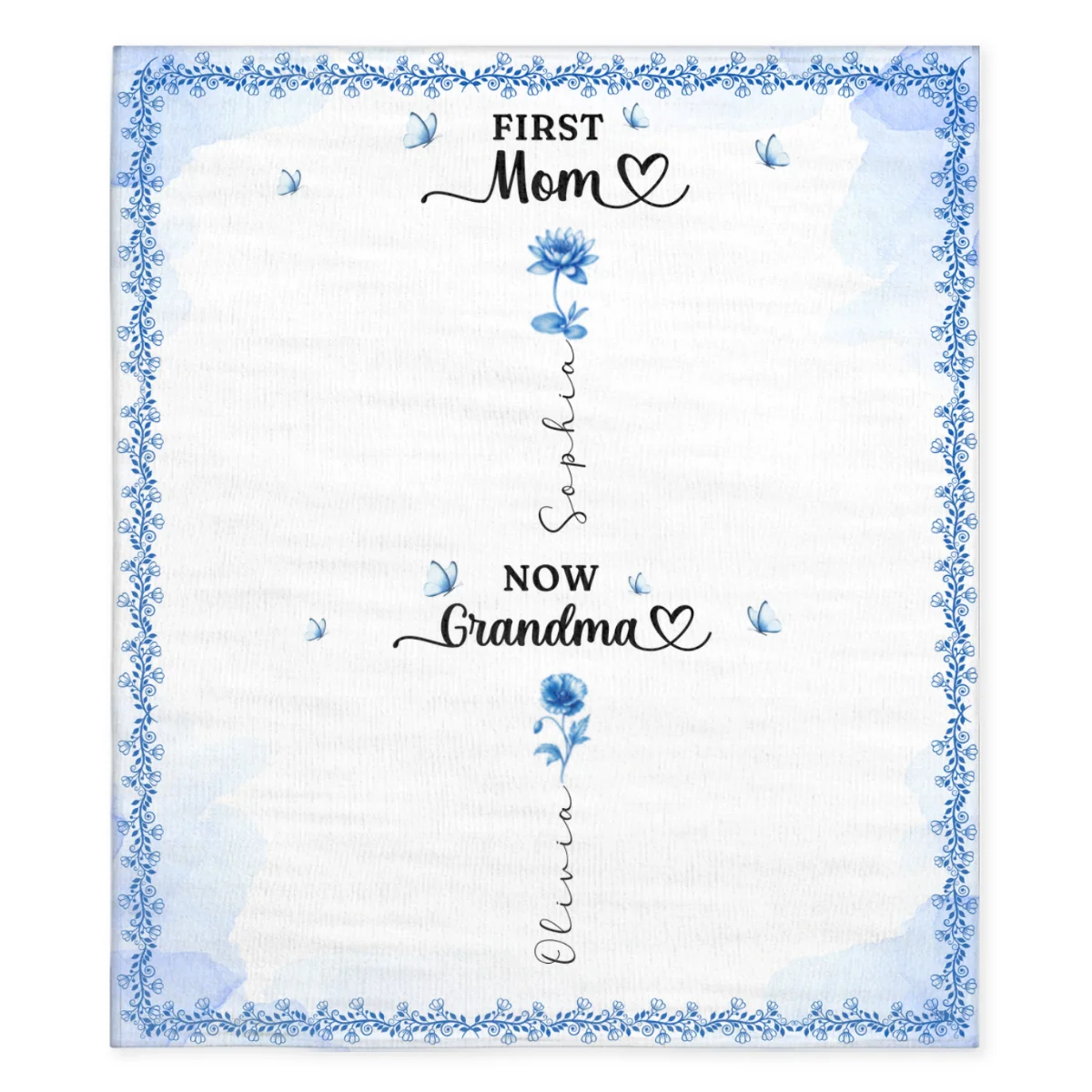 First And Now Blue - Personalized Custom Fleece Blanket - Image 6