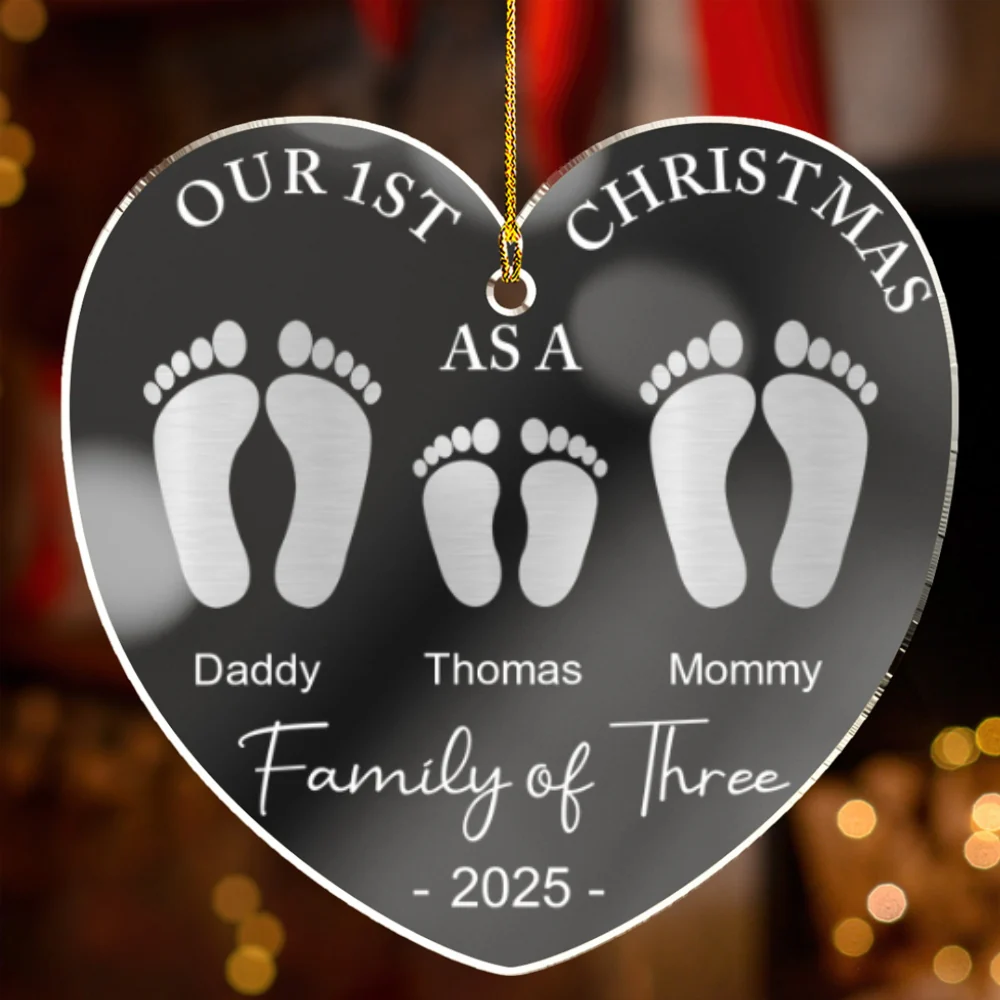First Christmas As A Family Footprints - Personalized Custom Mirrored Acrylic Ornament - Image 7