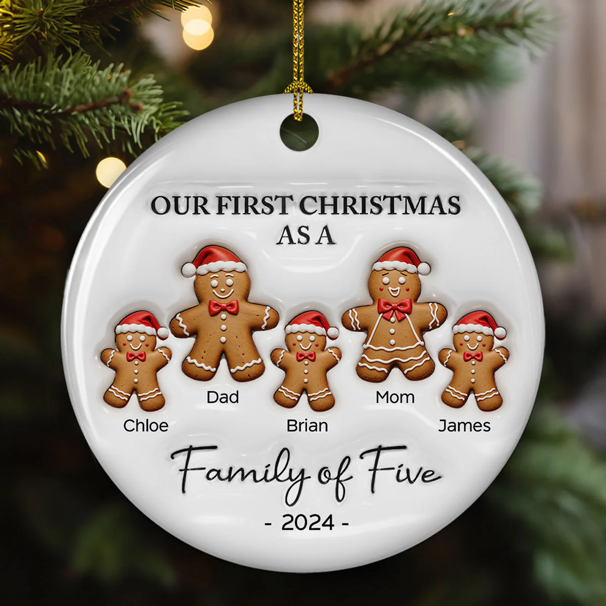 First Christmas As A Family Of Three Gingerbread - Personalized Custom 3D Inflated Effect Ceramic Ornament - Image 4