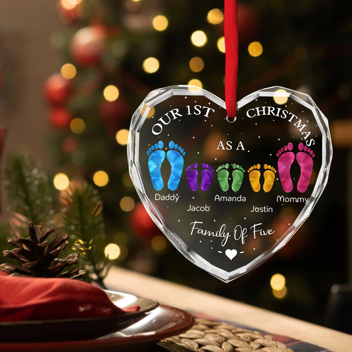 First Christmas As A Family - Personalized Custom Glass Ornament - Image 4