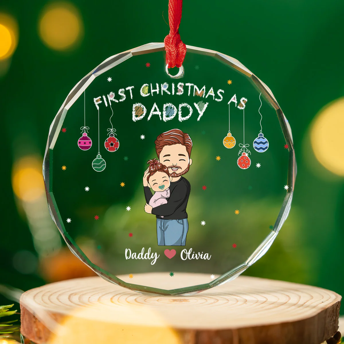 First Christmas As Daddy - Personalized Custom Glass Ornament - Image 3