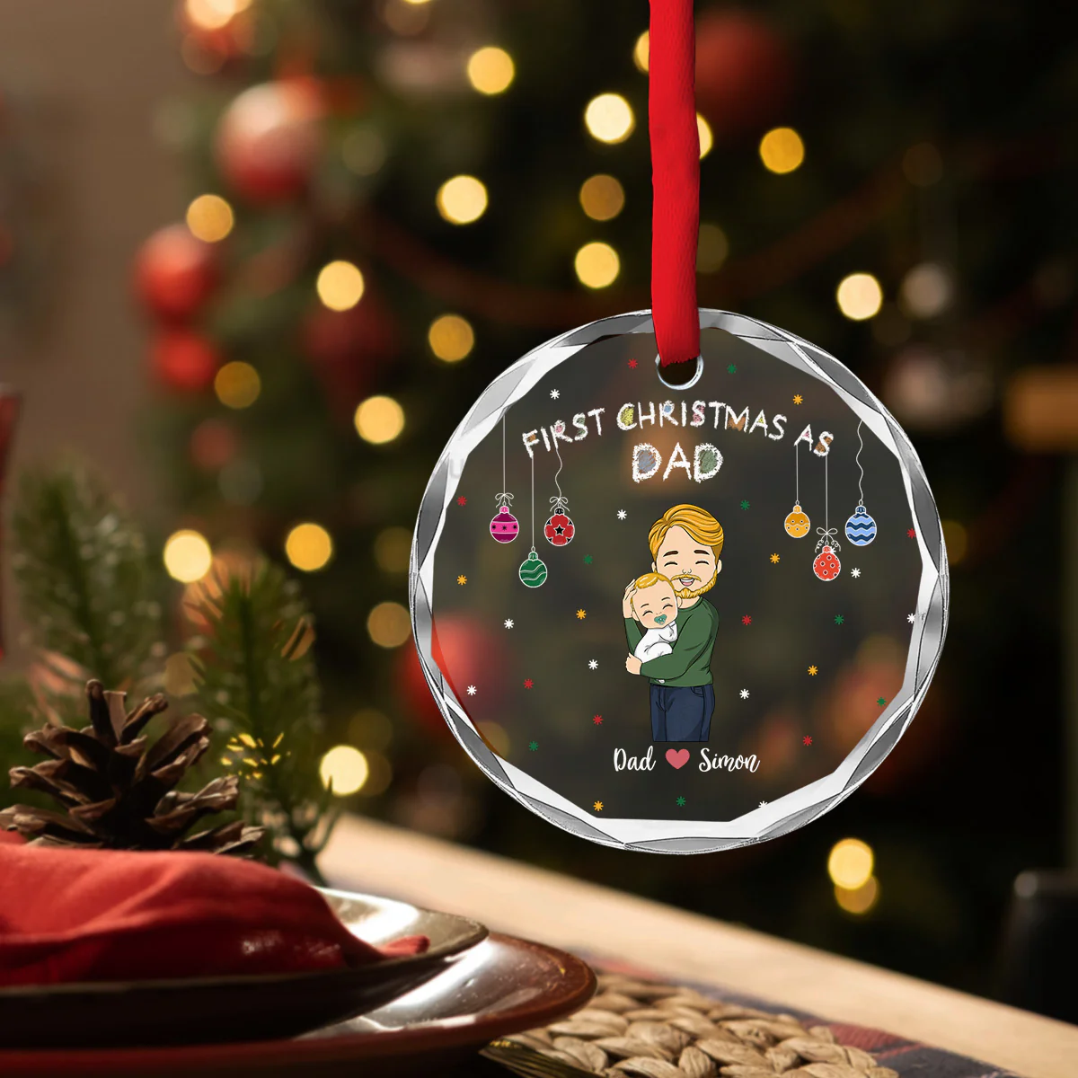 First Christmas As Daddy - Personalized Custom Glass Ornament - Image 4