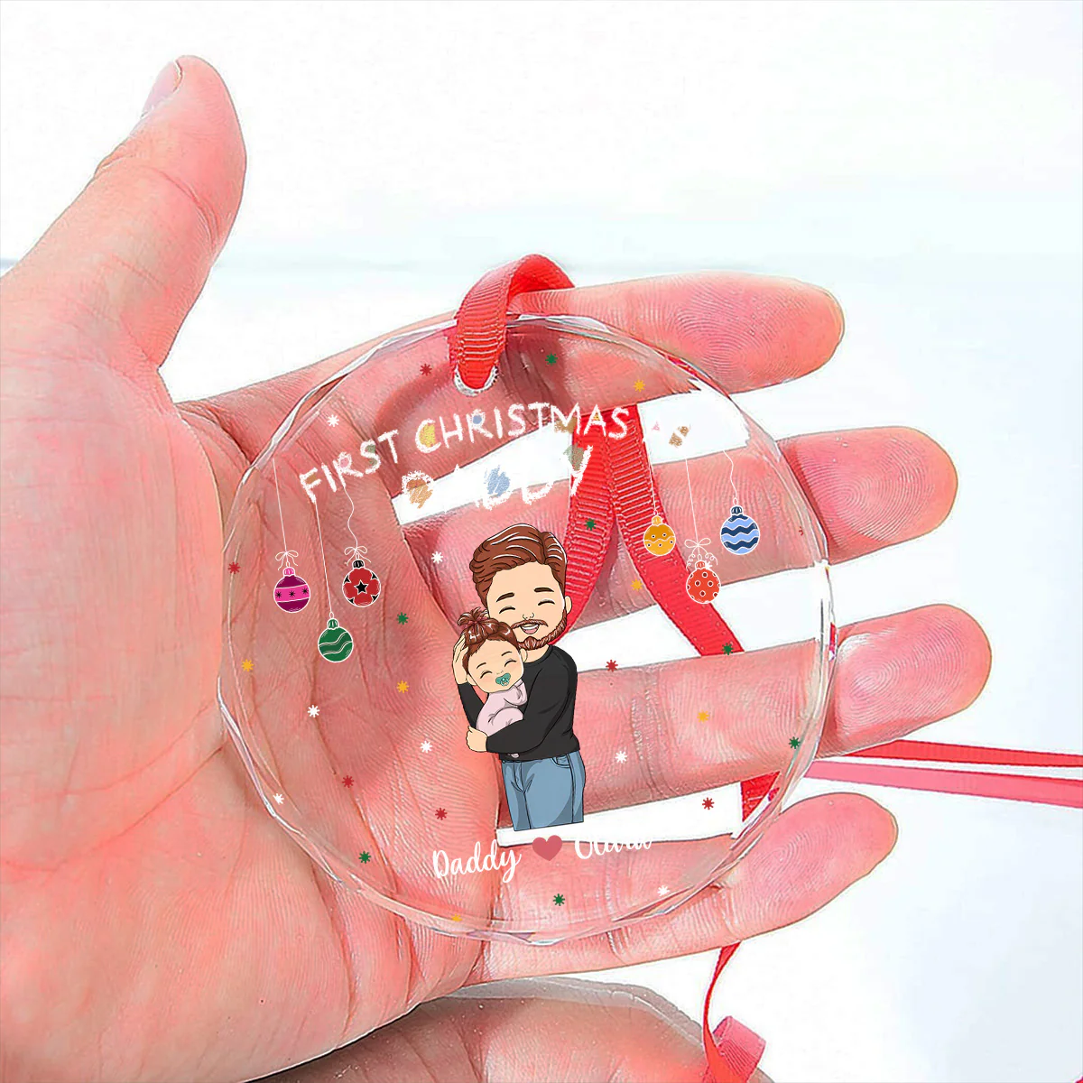 First Christmas As Daddy - Personalized Custom Glass Ornament - Image 5