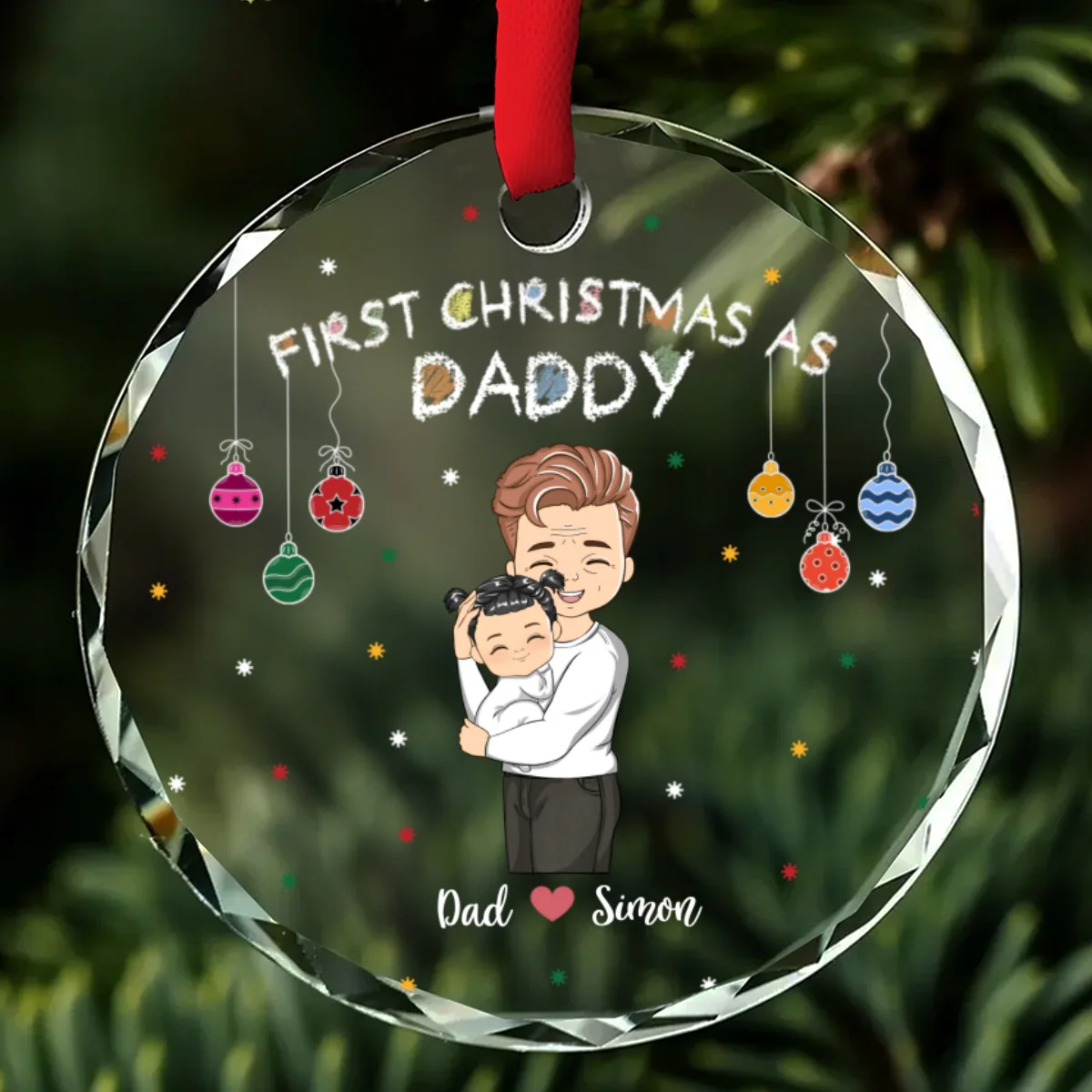First Christmas As Daddy - Personalized Custom Glass Ornament - Image 7