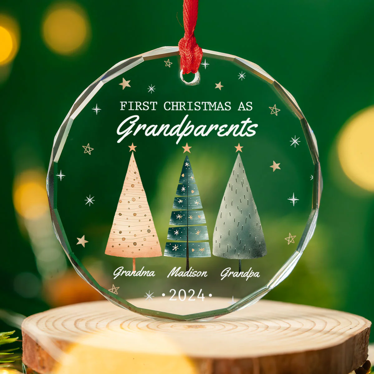 First Christmas As Grandparents - Personalized Custom Glass Ornament - Image 2