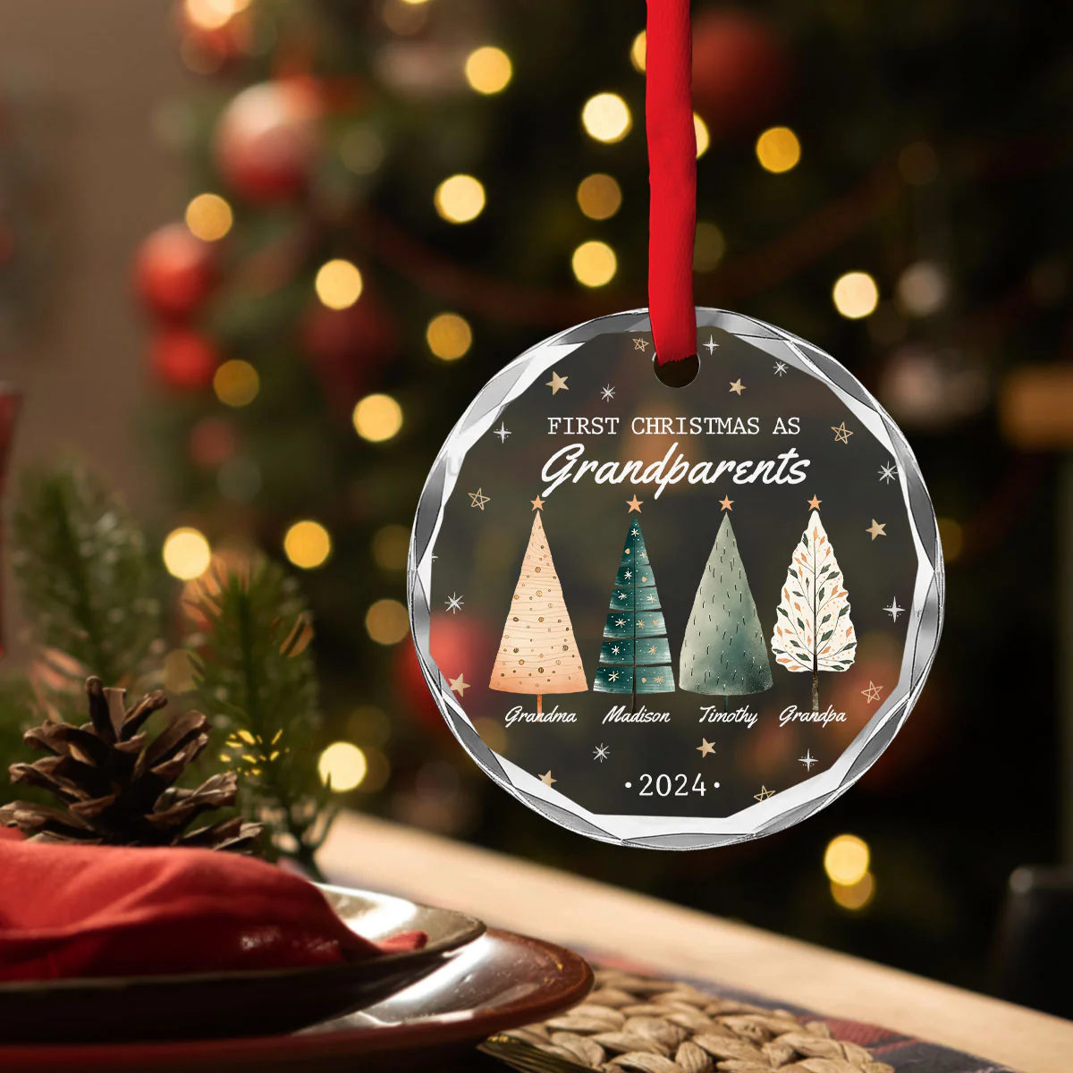 First Christmas As Grandparents - Personalized Custom Glass Ornament - Image 4