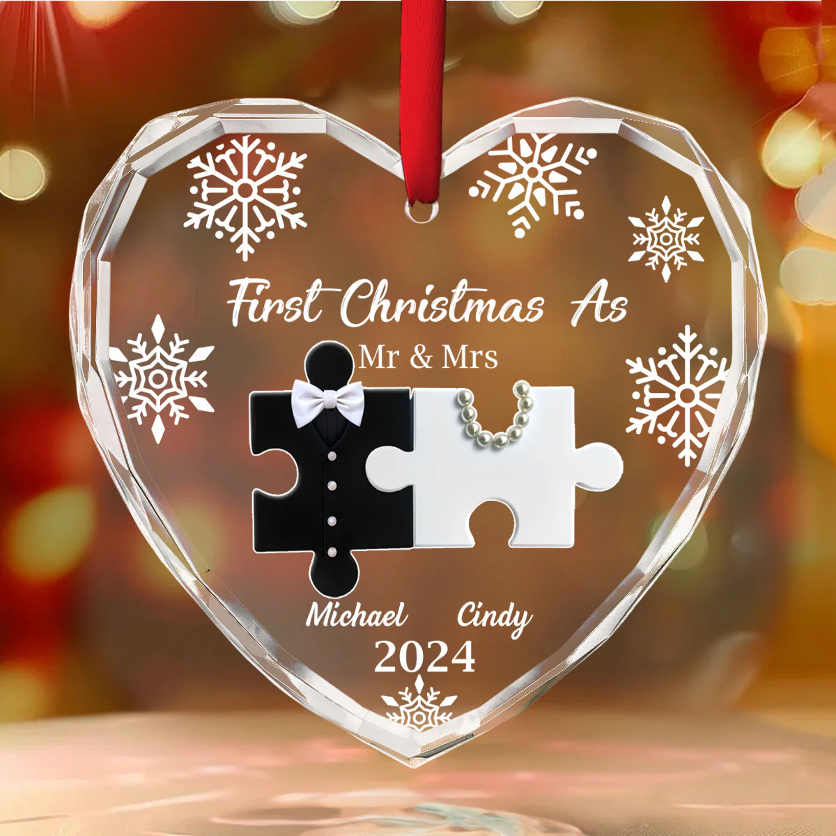 First Christmas As Married - Personalized Custom Glass Ornament - Image 2