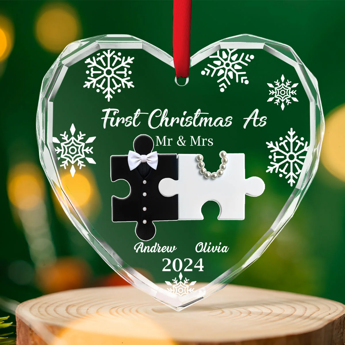 First Christmas As Married - Personalized Custom Glass Ornament - Image 4