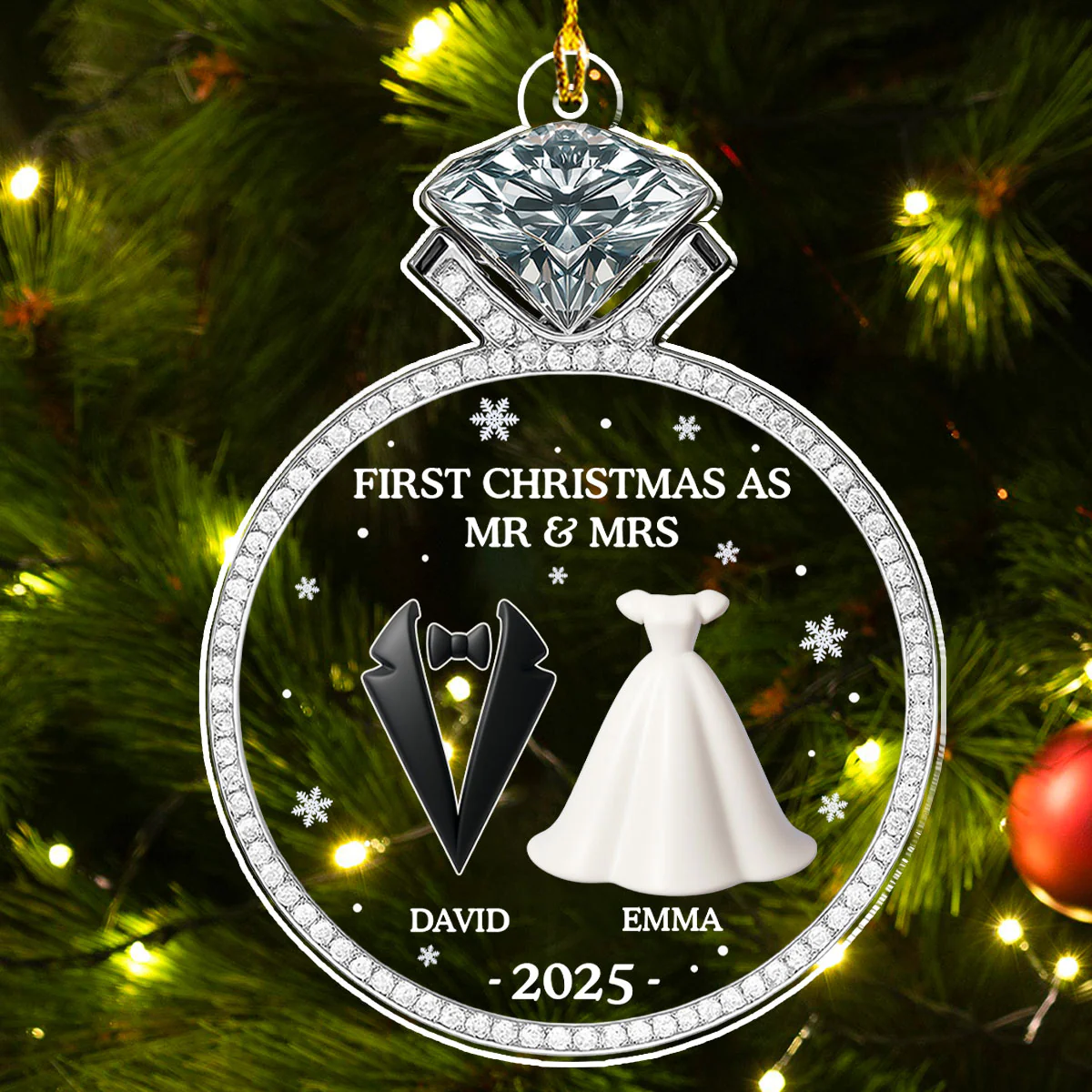 First Christmas As Mr And Mrs 2025 - Personalized Custom Acrylic Ornament - Image 2