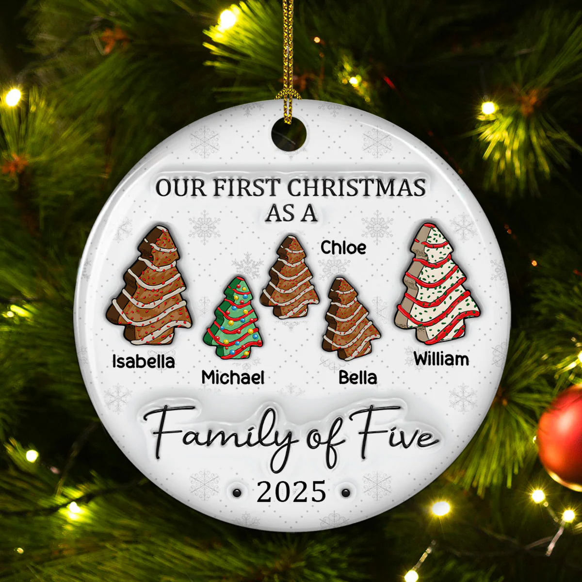 First Christmas Christmas Tree Cakes - Personalized Custom 3D Inflated Effect Ceramic Ornament - Image 3