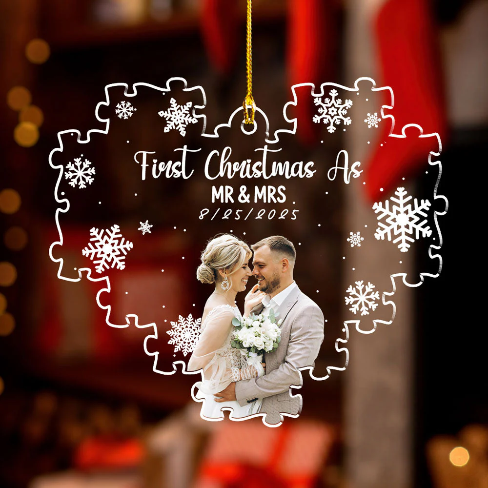 First Christmas Couple Photo - Personalized Custom Acrylic Ornament - Image 2