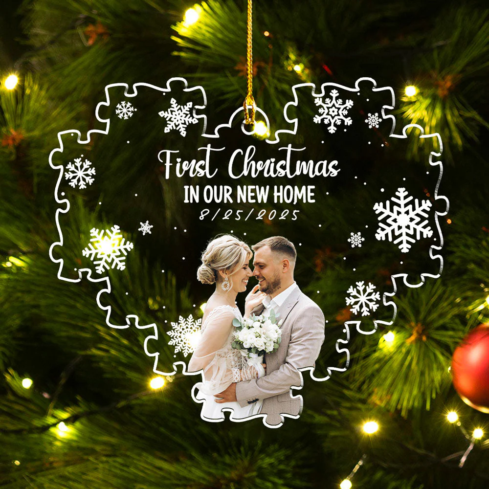 First Christmas Couple Photo - Personalized Custom Acrylic Ornament - Image 5