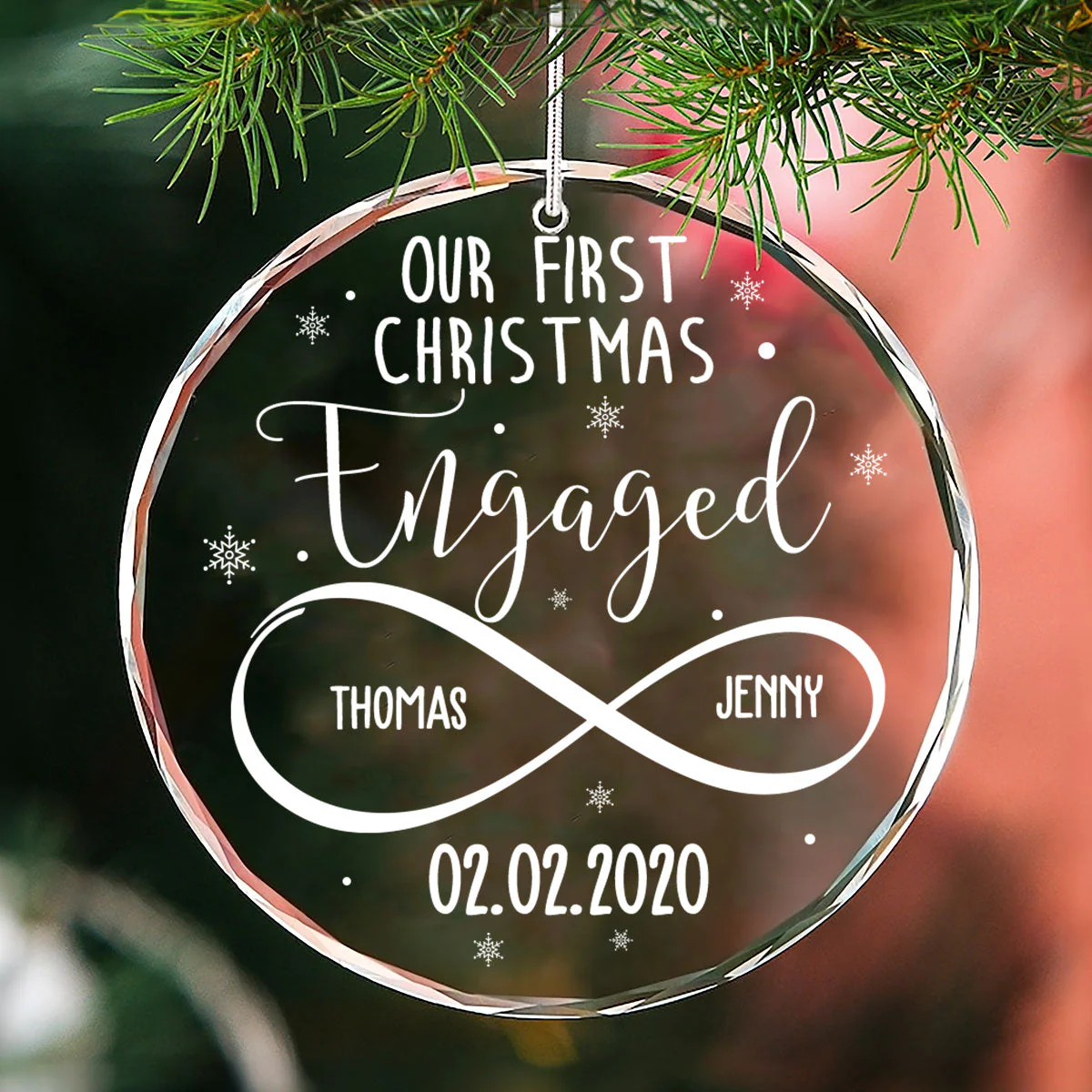 First Christmas Engaged - Personalized Custom Glass Ornament - Image 4