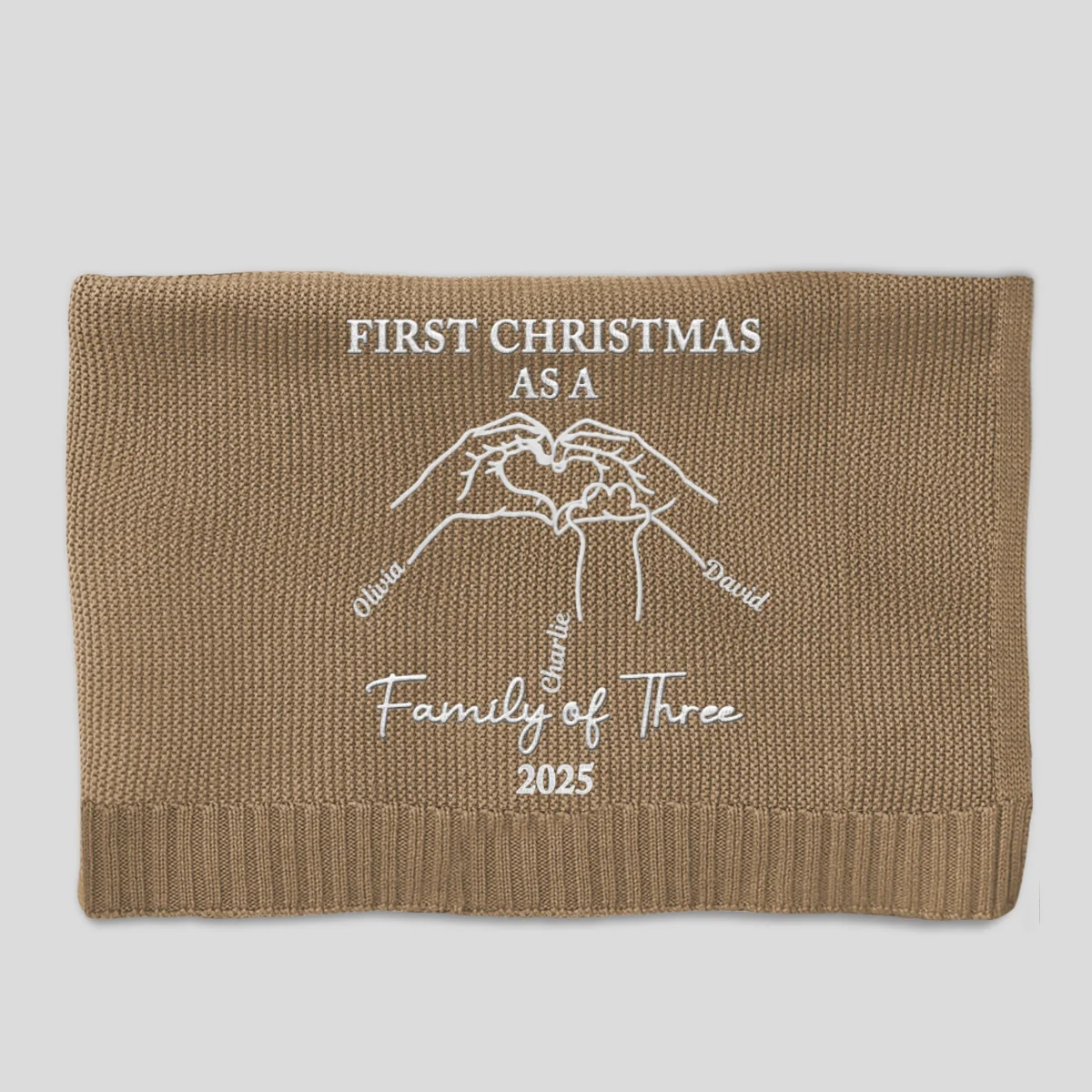 First Christmas Family Of Three - Personalized Custom Embroidered Knitted Baby Blanket - Image 6