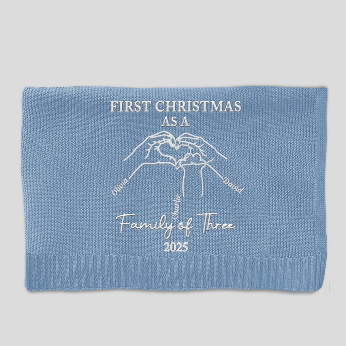 First Christmas Family Of Three - Personalized Custom Embroidered Knitted Baby Blanket - Image 7