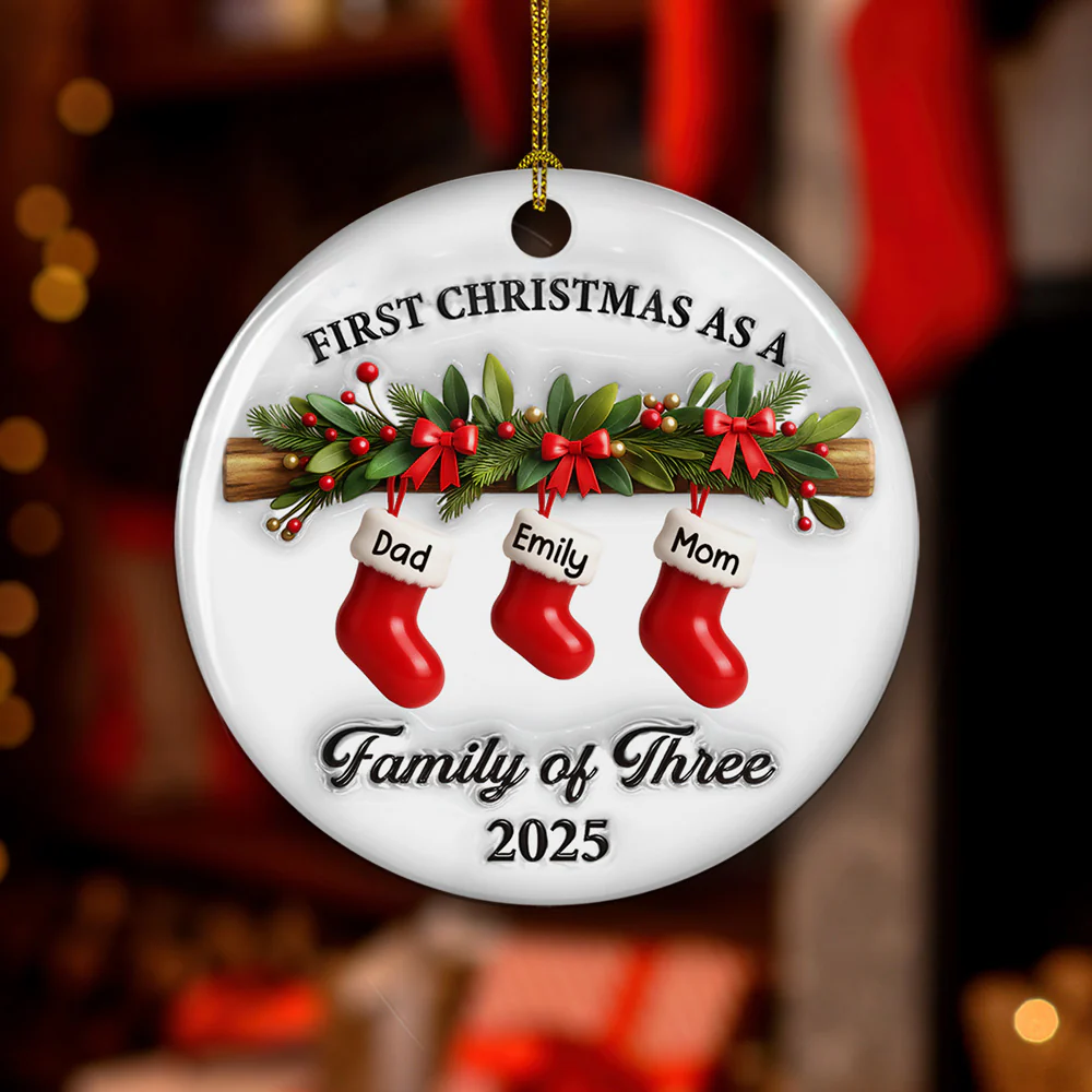First Christmas Lovely Family - Personalized Custom 3D Effect Ceramic Ornament - Image 2