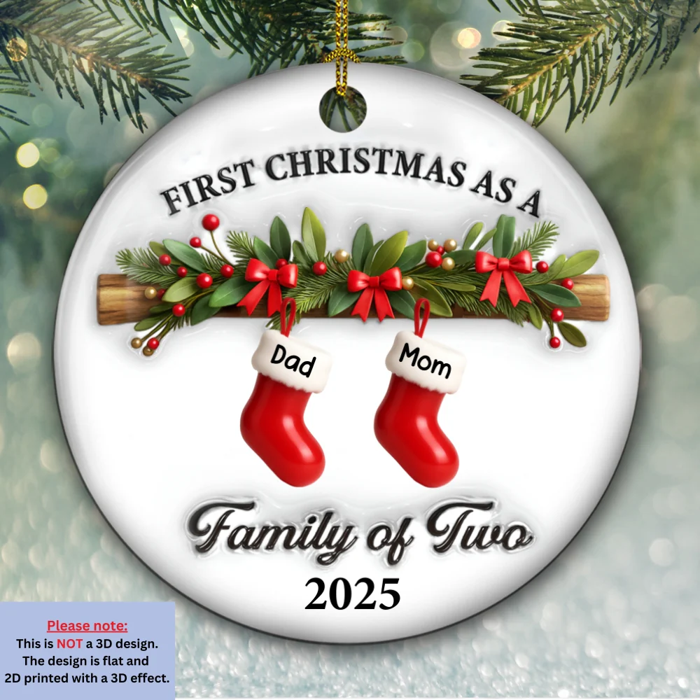 First Christmas Lovely Family - Personalized Custom 3D Effect Ceramic Ornament - Image 6