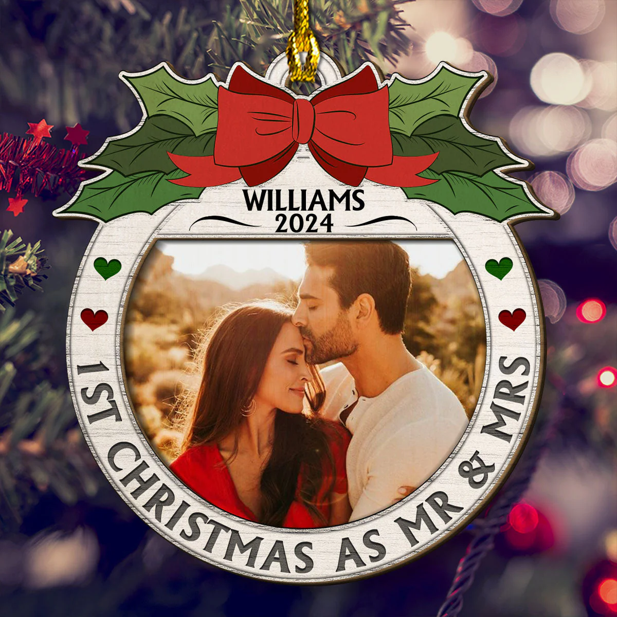 First Christmas Married - Personalized Custom 2-layered Wood Ornament - Image 2