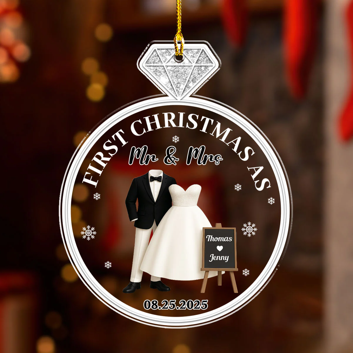 First Christmas Married - Personalized Custom Acrylic Ornament - Image 4