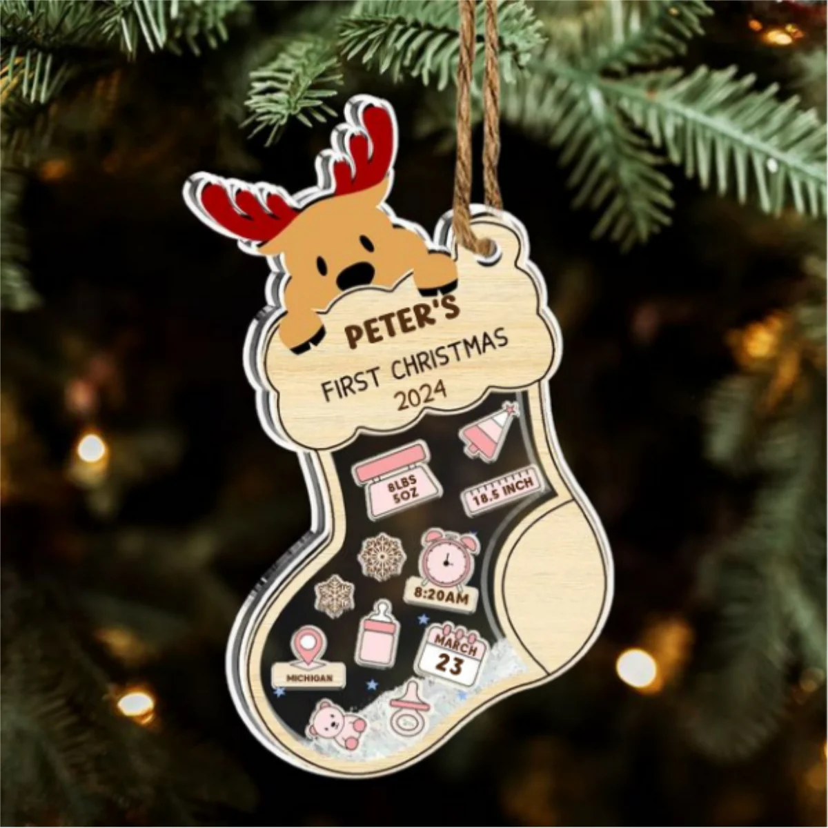 First Christmas Of Baby - Personalized Custom Acrylic Shaker Ornament - Image 5
