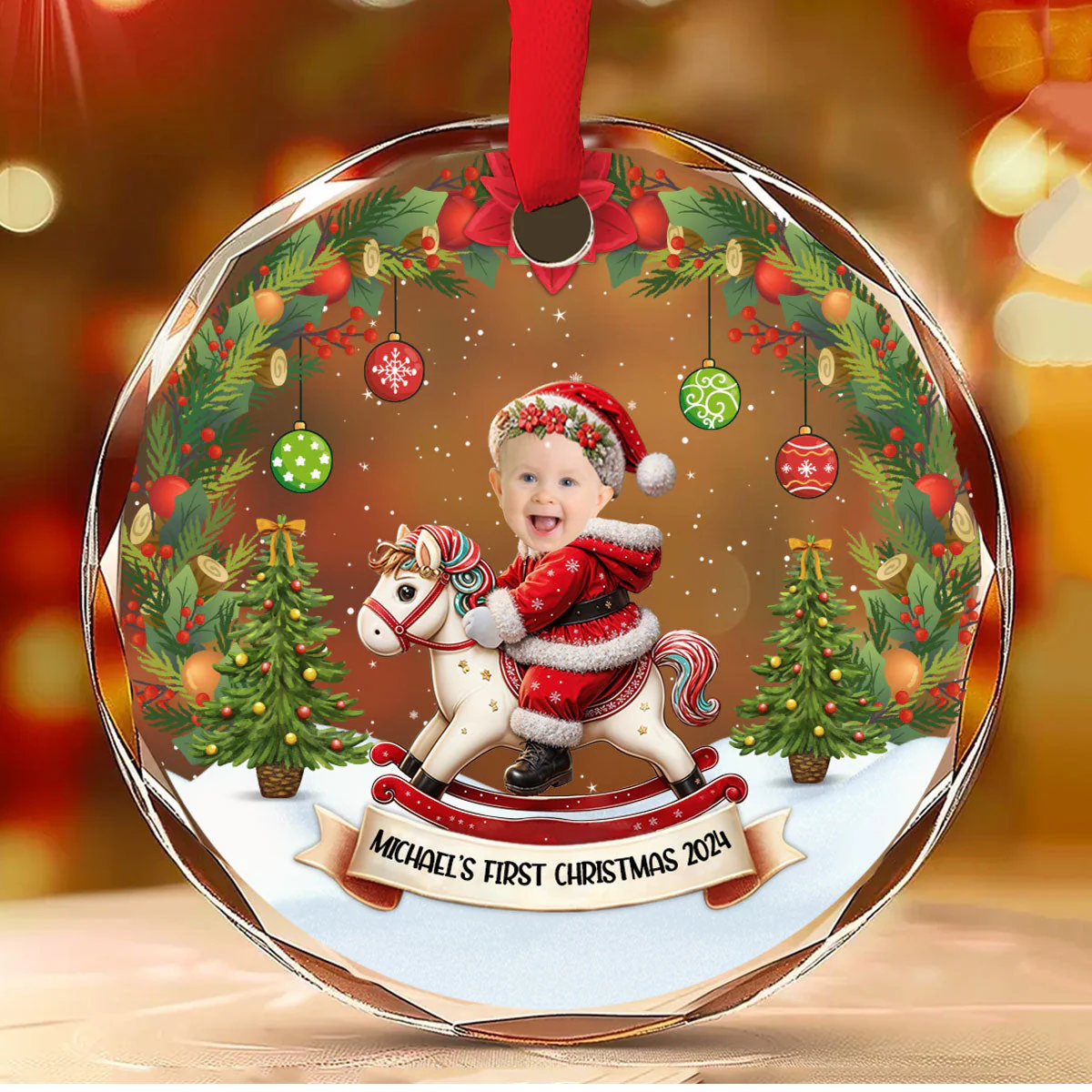 First Christmas Of Baby - Personalized Custom Glass Ornament - Image 2