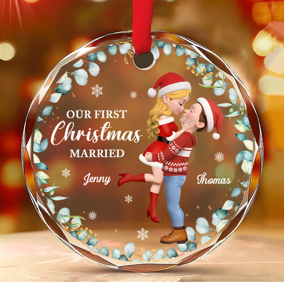 First Christmas Of Us - Personalized Custom Glass Ornament - Image 2