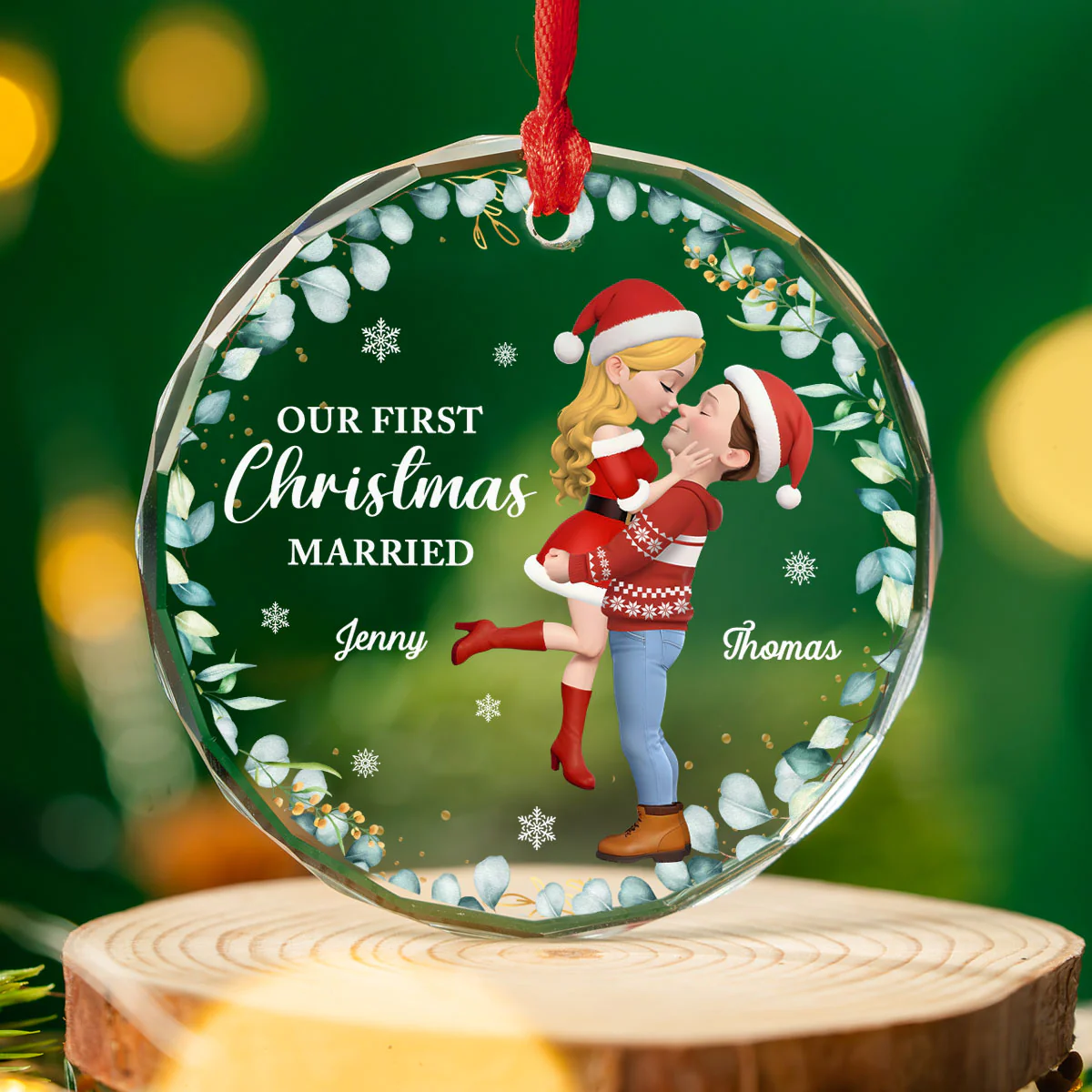First Christmas Of Us - Personalized Custom Glass Ornament - Image 3
